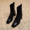 Frühling/Herbst Mode Eckige Zehenpartie Mittelhoch Absatz Ärmel Elastizität Mode Stiefel Einfarbig Bequem Auto Naht Einfache Kurze Stiefel