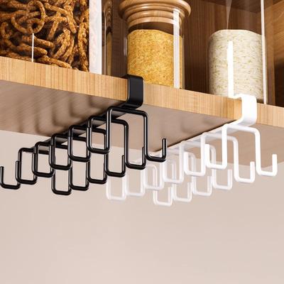 Under Cabinet Hanging Rack 2 Row No Drill Kitchen Utensil Organizer for Spoons Spatulas Cookware Storage Shelf