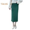 Women Knitting Skirt High Waist Back Slit Design Solid Color Midi Skirt Soft Breathable Thickened Warm Hip Wrapped Skirt