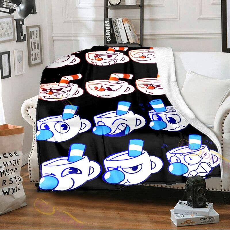 Playroom Cuphead and Mugman Pattern Flannel Blanket Cozy Bed Blanket Lightweight Soft Throw Blanket Sofa Quilt for All Seasons