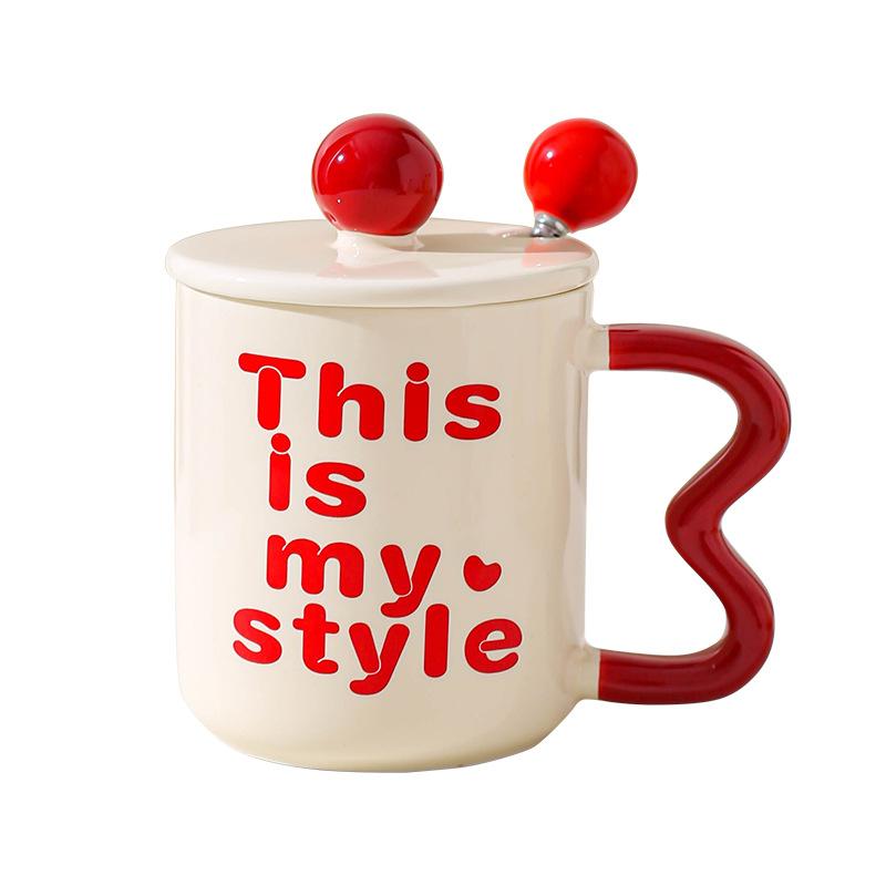 Mode Keramik Wasserbecher Kreative Haushaltstasse Paartasse Kaffeetasse mit Deckel Löffel Zum Verschenken an Freunde