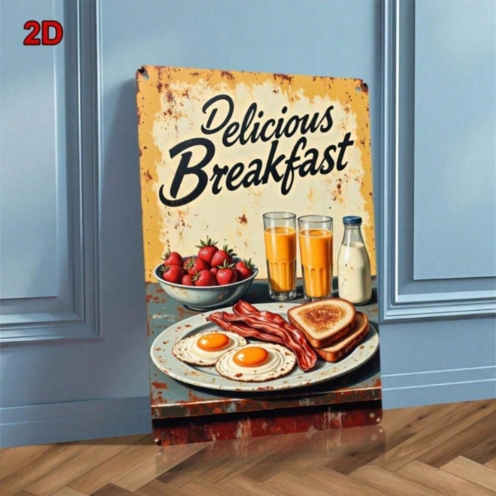 Vintage Metal Sign Fried Eggs Bacon 20x30cm Waterproof Wall Decor Kitchen Retro
