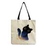 Women Vintage Linen Tote Bag - Large Capacity Cat Print Shoulder Handbag for Casual & Grocery Shopping KTB