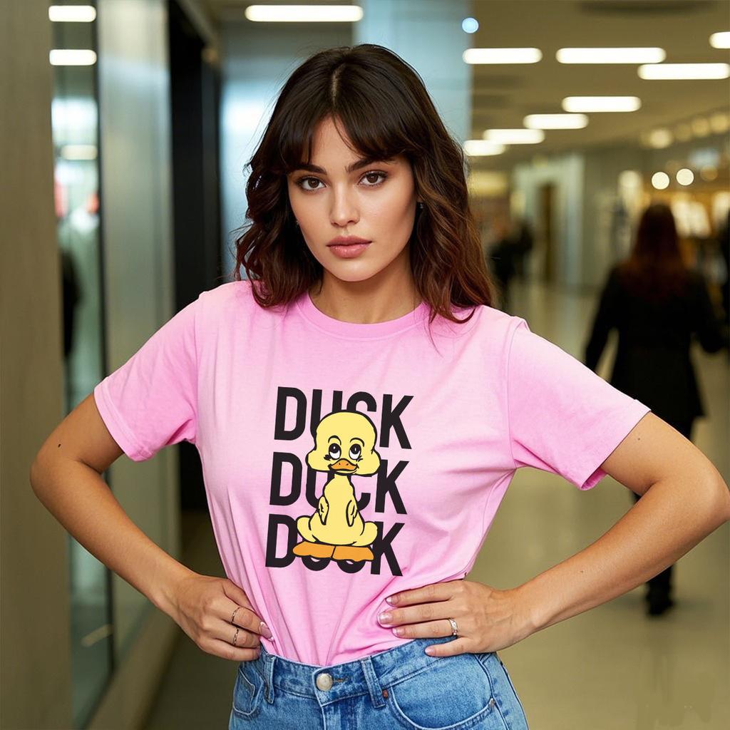 Retro Duck Cartoon Printed Short Sleeve Round Neck SpringSummer Versatile Fashion Womens Tshirt