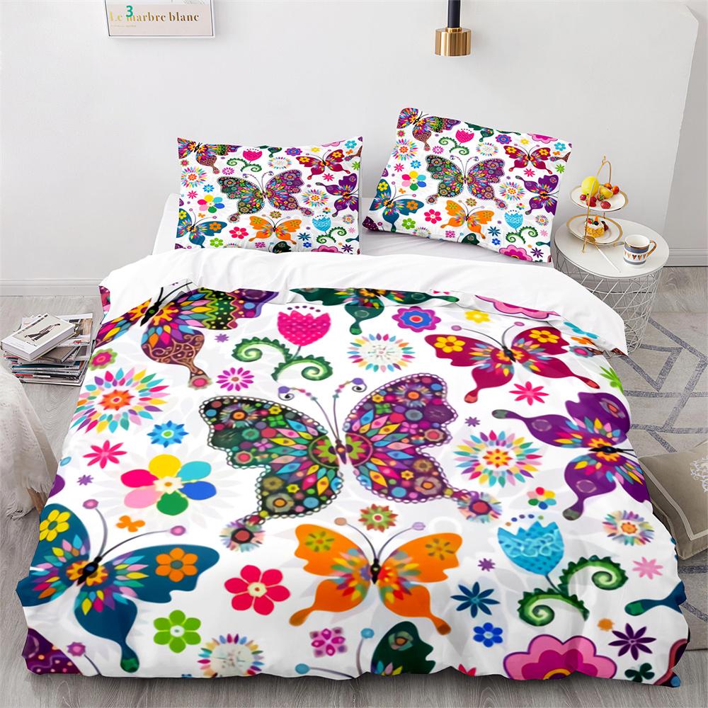 Butterfly Duvet Cover Set Blue Purple Wild Animals Bedding Set King Queen Size for Kids Girls Women Polyester Comforter Cover
