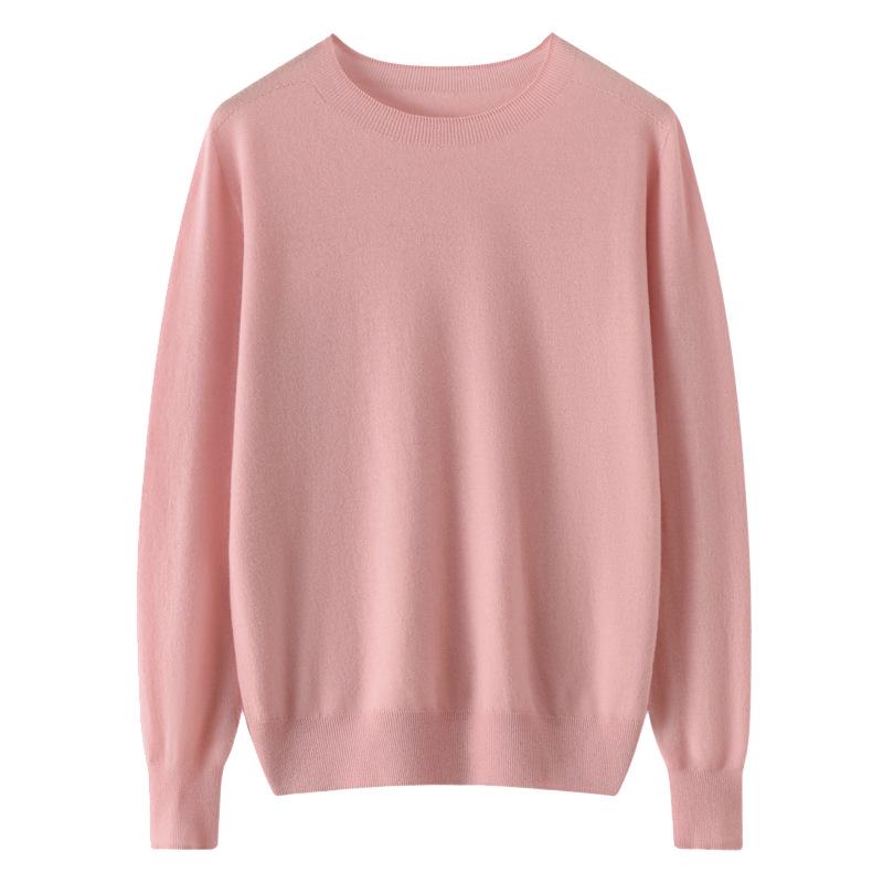 Women's 100% Pure Wool Seamless Knit Sweater - Machine Washable, Round Neck, Autumn Style