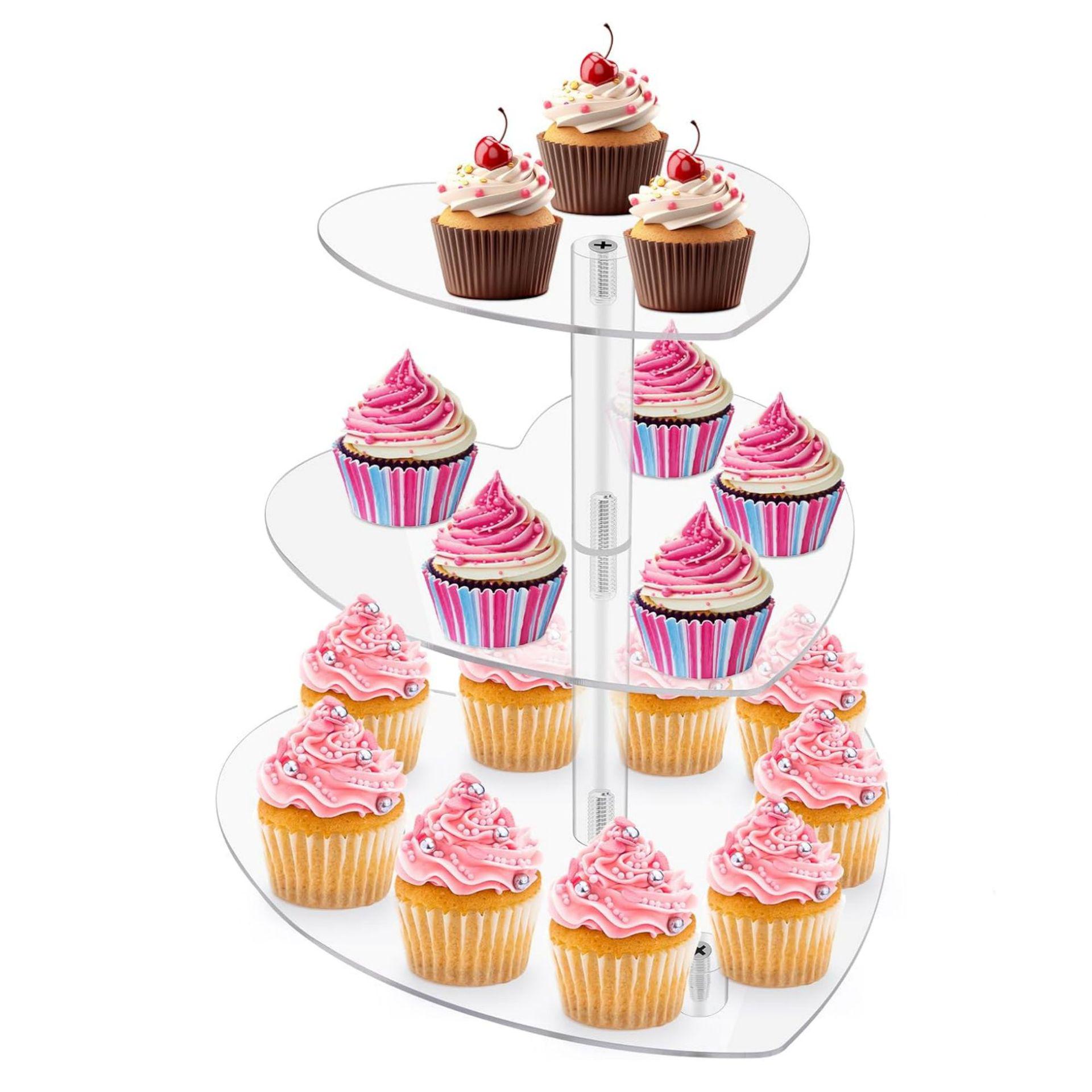 Three-Tier Heart-Shaped Acrylic Cupcake Stand for Weddings and Parties Heart-Shaped Cake Stand