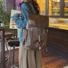 Retro Hong Kong style PU soft leather texture backpack men's large-capacity American schoolbag female college student computer backpack waterproof