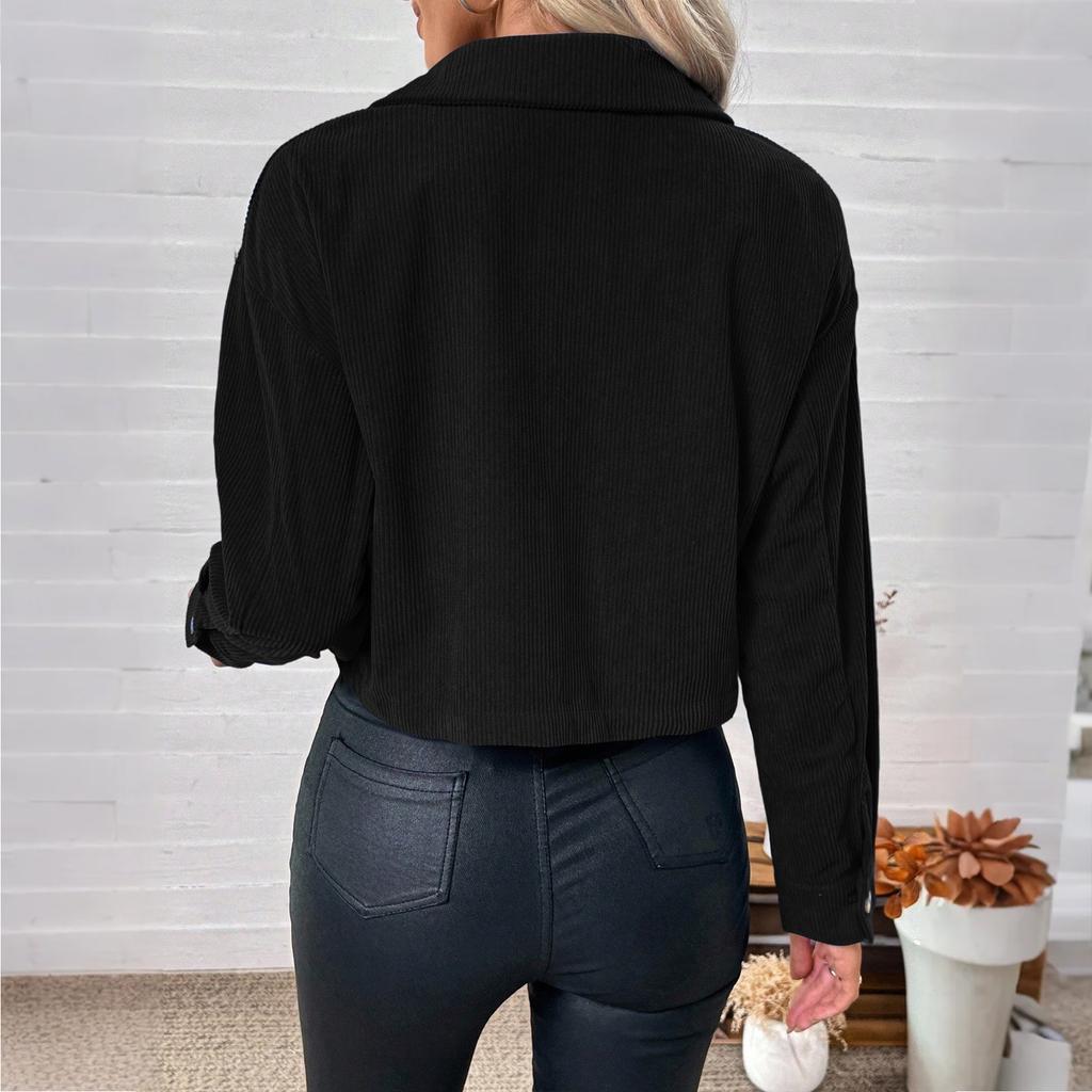 Damen Lässig Einfarbig Langärmelig Kurze Jacke Locker Cordoberteil