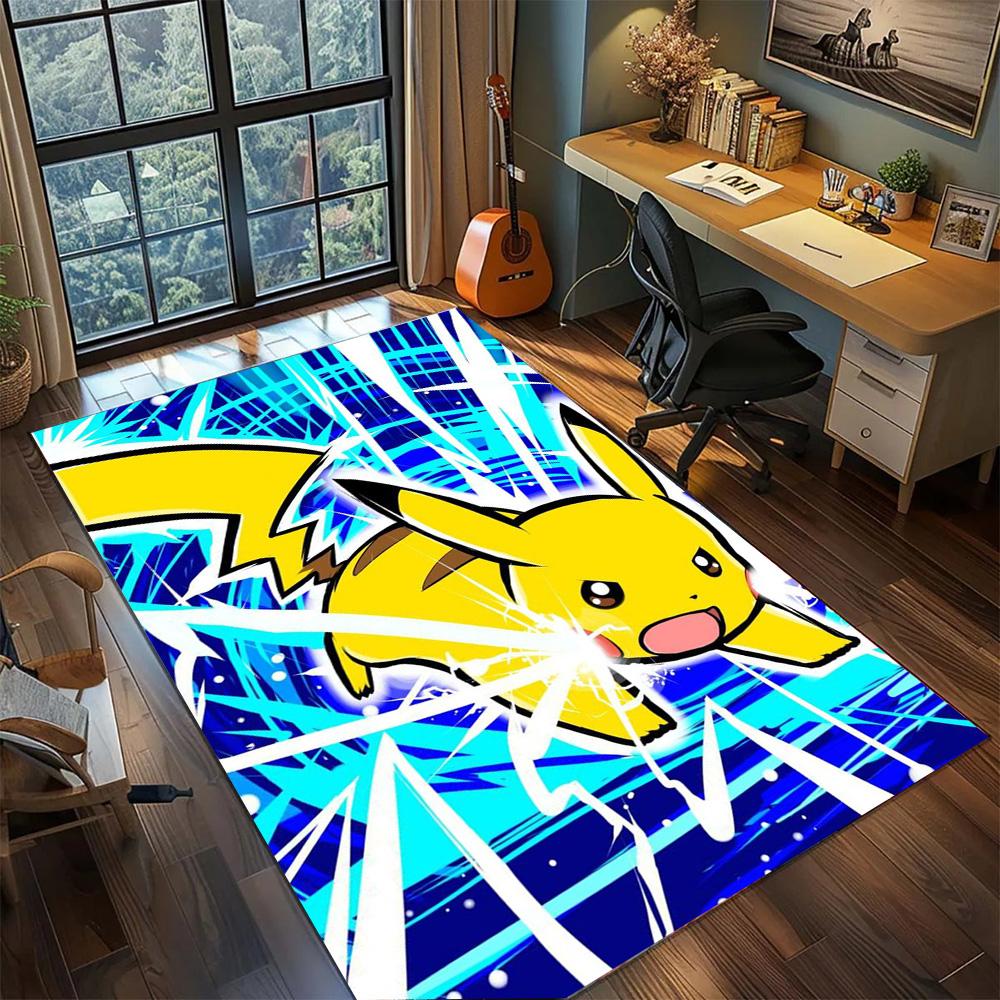 Pikachu Non Slip Carpet Rug Large Area, Washable Floor Mat Household Decoration Gamer Bedroom.-TING