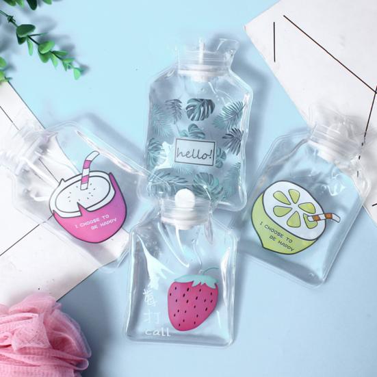Clear PVC Hot Water Bag Cartoon Pattern Leak-proof Hot Cold Compress Pain Relief Winter Hand Feet Warmer Pouch Bottle Warm Gift