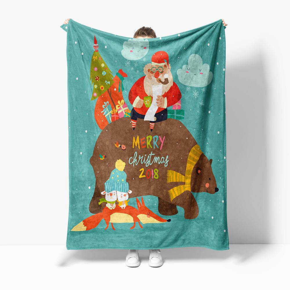 Cozy Christmas Throw Blanket Cute Reindeer Santa Claus Holiday Flannel Bedspread Home Decor Gift Festive Winter Warm Soft Plush