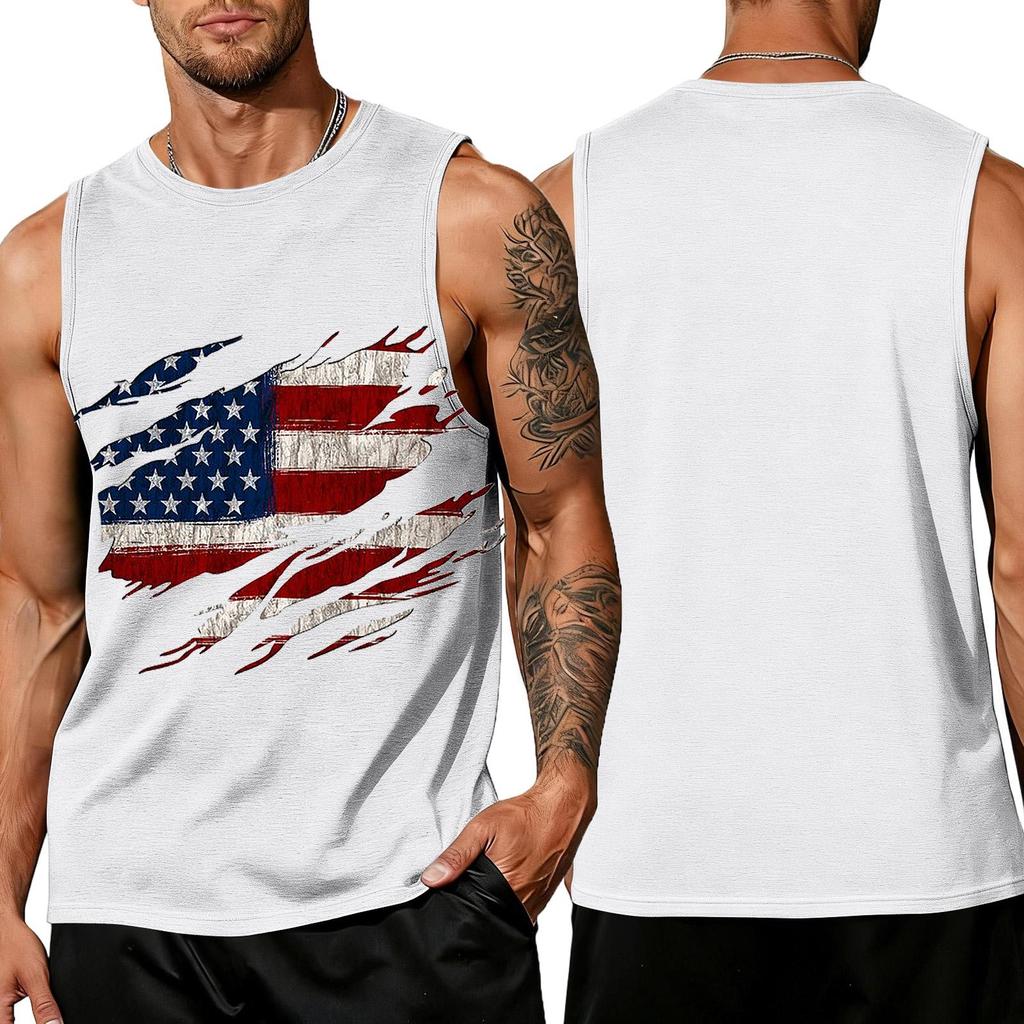 Men's Sleeveless Tank Top Casual Loose Fit Summer Daily Wear Muscle Shirt with Flag Graphic Print Lightweight Breathable Fabric