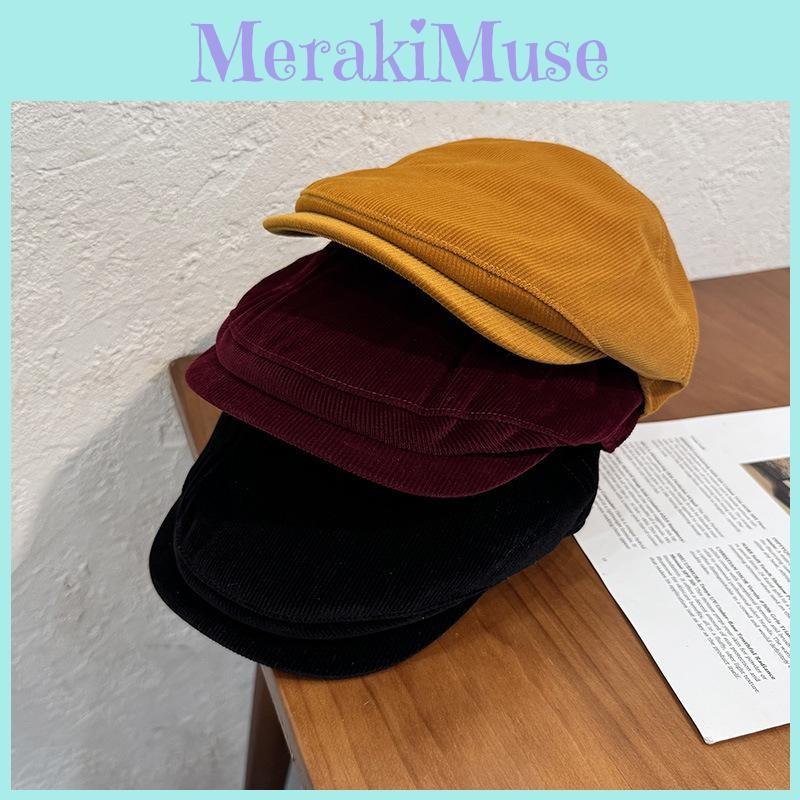 Corduroy Classic Solid Color Beret Cap With Warmth Sunshade For Winter Gift