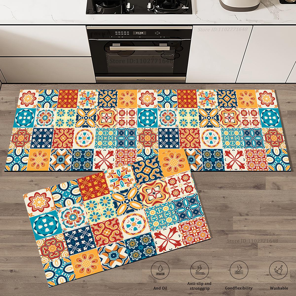 

Flowers Colorful Non-Slip Kitchen Carpet Washable Floor Mat Dual Surface Absorbent Doormat Rug Entrance Large Long Quality Mat 40cmx60cm 1pc