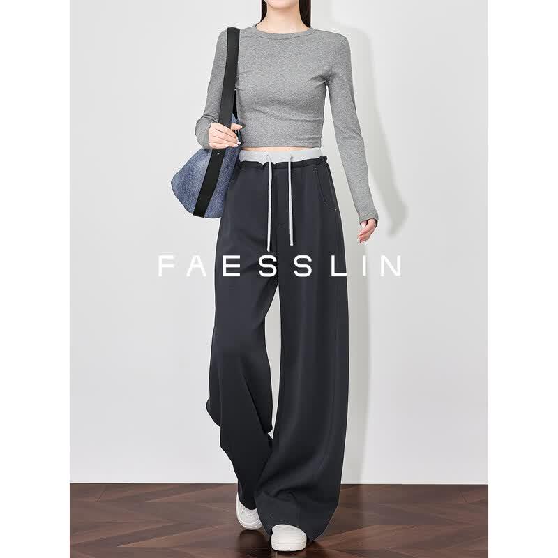 FAESSLIN Women s Tencel Blend Wide Leg Track Pants L