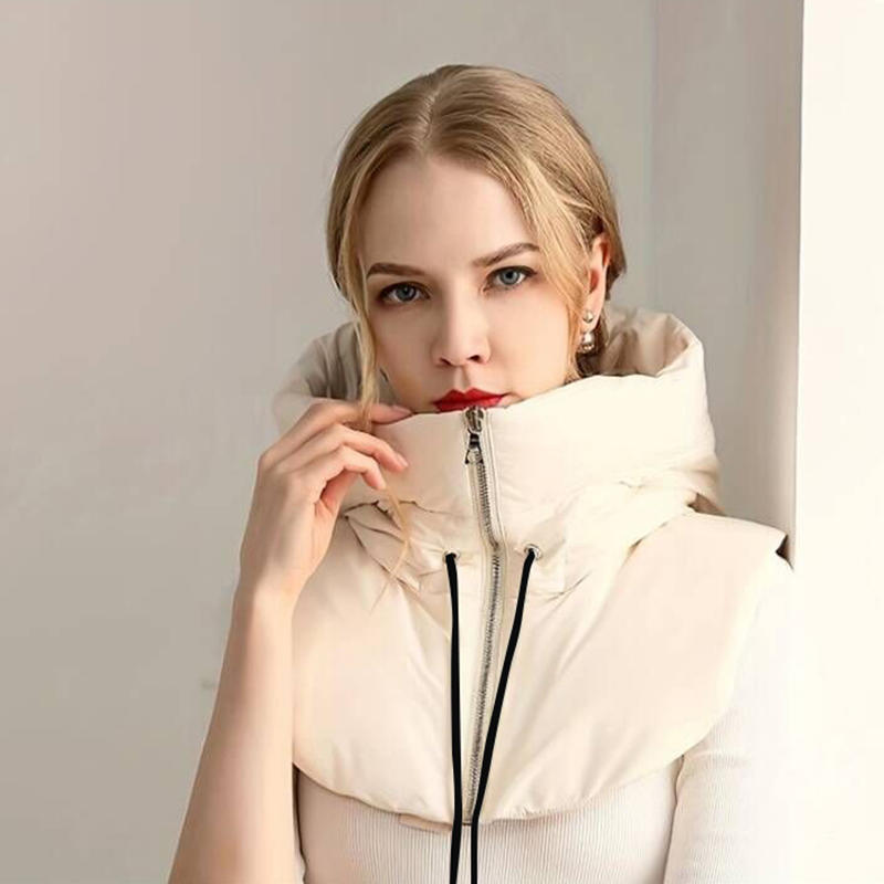 Winter Ultralight Down Hooded Hats For Women Men Warm Ring Scarf Balaclava Hat Neck Zippper Drawstring Coat Scarf Short Tank Top