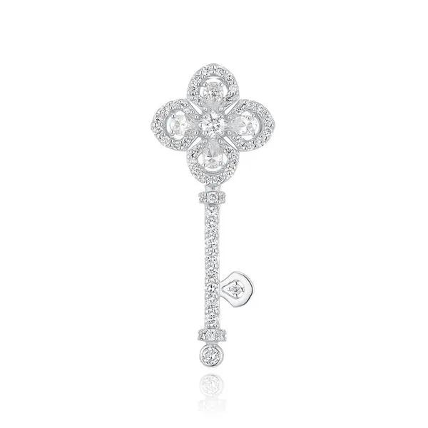 Tudor Rose Garden 14k Diamond Lucky Key Pendant (+Silver Chain Gift)