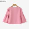 ZANZEA Kvinner Casual Rund Hals Ensfarget 3/4 Ermet Bluse