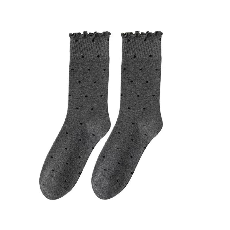 Damen Rüschen Polka Dot Mid-Calf Baumwoll Ballett Socken - Frühling/Herbst