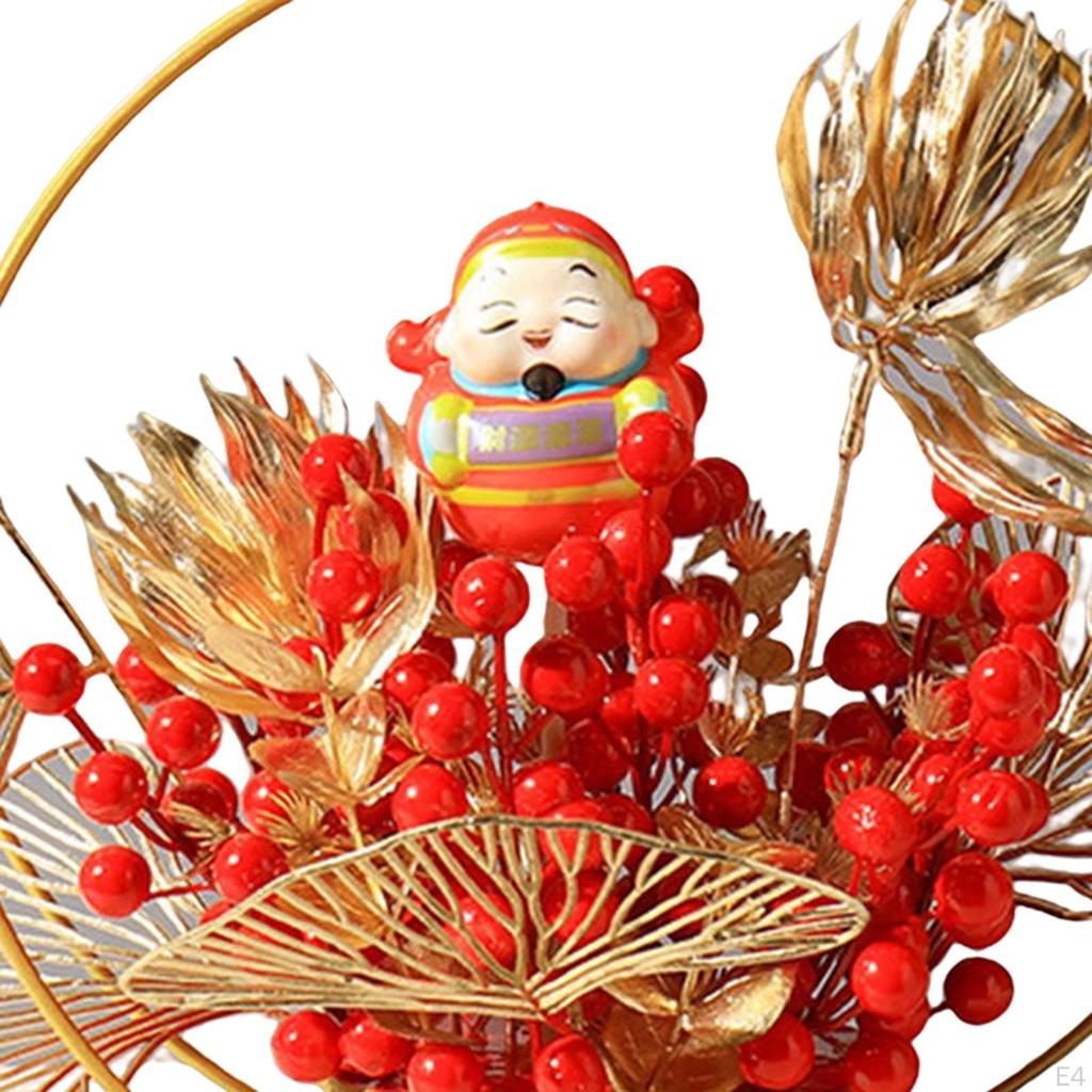 Chinese Flower Vase Statue, Year Arrangement Festive Red Figurine Craft Ornament for