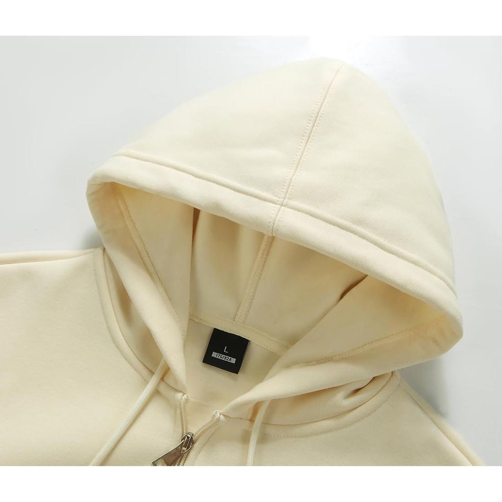 Long Loose Plus Sizes [OKJCON] Women's Fall/Winter Fleece-Lined Hoodie, Sleeve, Zip-Up, Stylish, Fit, Casual, (JP, Alphabet, XL, Beige)