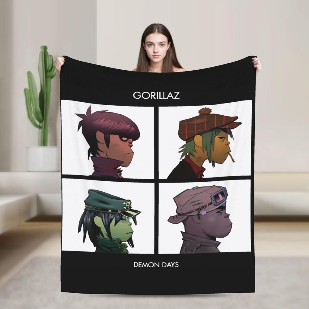 Musikband Gorillaz Crew Flanelldecke Weiche Überwurfdecke für Draußen Flugzeugreisen Mode Tagesdecke Sofa Bettbezug