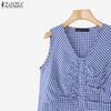 ZANZEA Women Casual V-Neck Summer Plaid Print Tank Tops