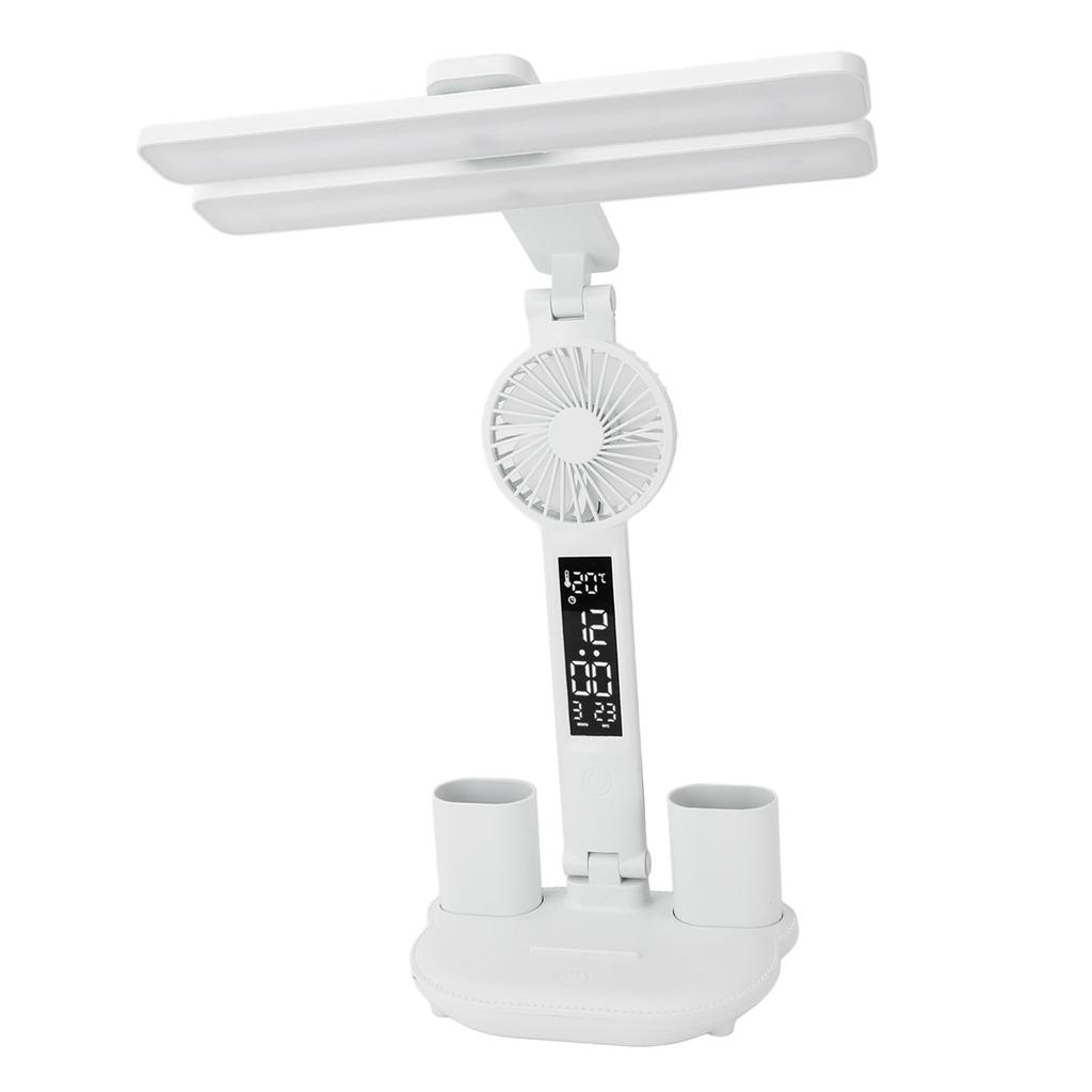 LED Desk Light with Fan and Clock Calendar Touch Control 3 Lighting Modes Rechargeable Dimmable