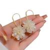 Elegant Shell & Zircon Flower Ear Hooks: Long Luxury Slimming Earrings for Women, Unique Design