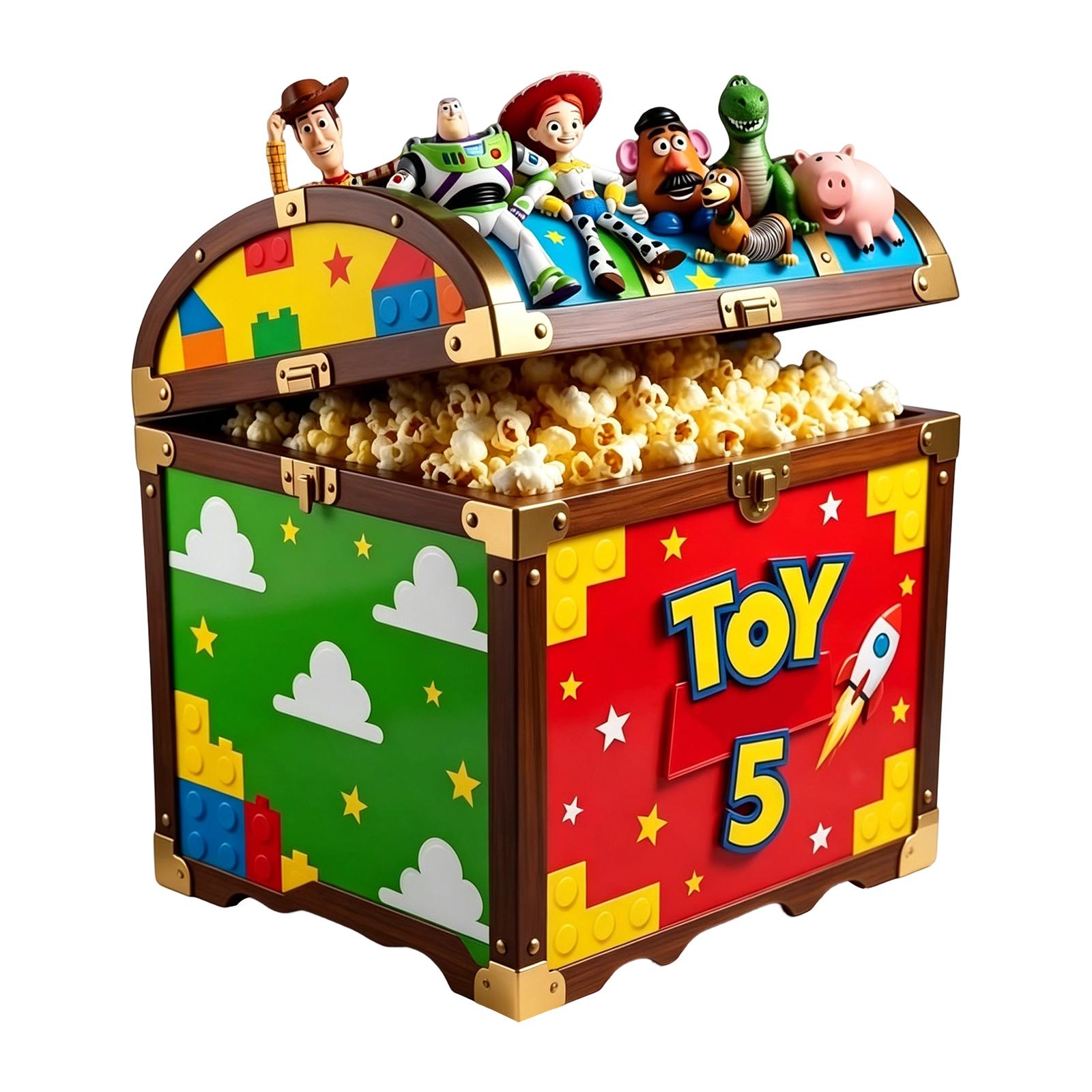 

Toy Storage Chest Popcorn Bucket with Removable Lid Featuring Classic Character Figures Suitable for Movie Nights and Collectible Display One Size