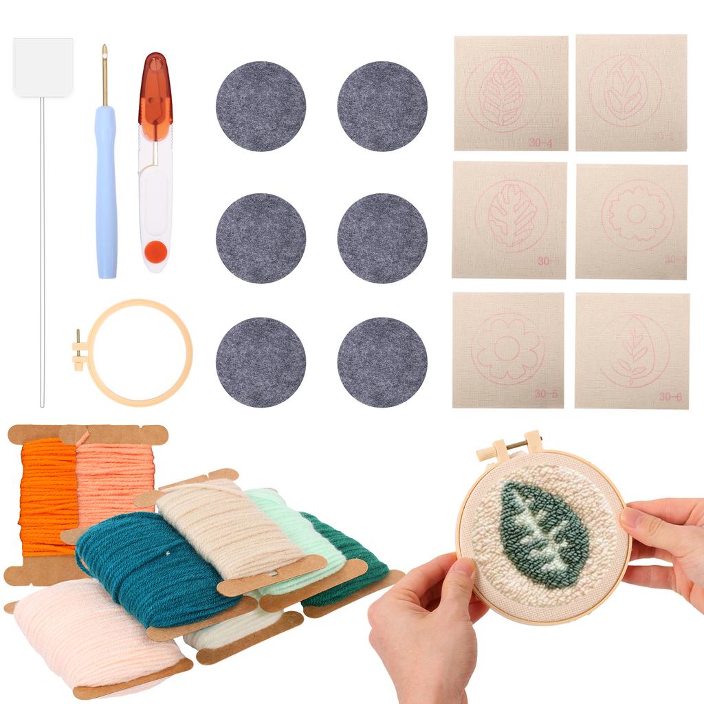 6 Pcs Punch Needle Cup Mat Kit DIY Punch Needle Embroidery Kit Multi-purpose Craft Punches Needles Cups Pad Set for Beginners