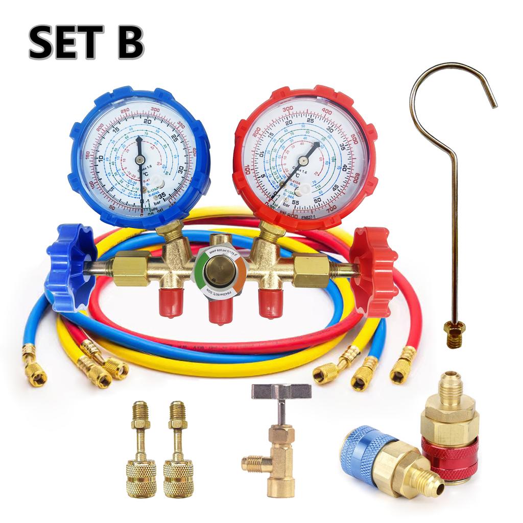 R410a 3 Way AC Diagnostic Manifold Gauge Set for Freon Charging Fits R32 R410a R-404A R-134a Refrigeration Manifold Gauge Air