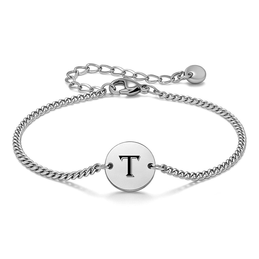 Vnox 26 Letters A-Z Initial Round Bracelet for Men, Stainless Steel  Adjustable Link Chain, Personalized Wristband Jewelry Gifts