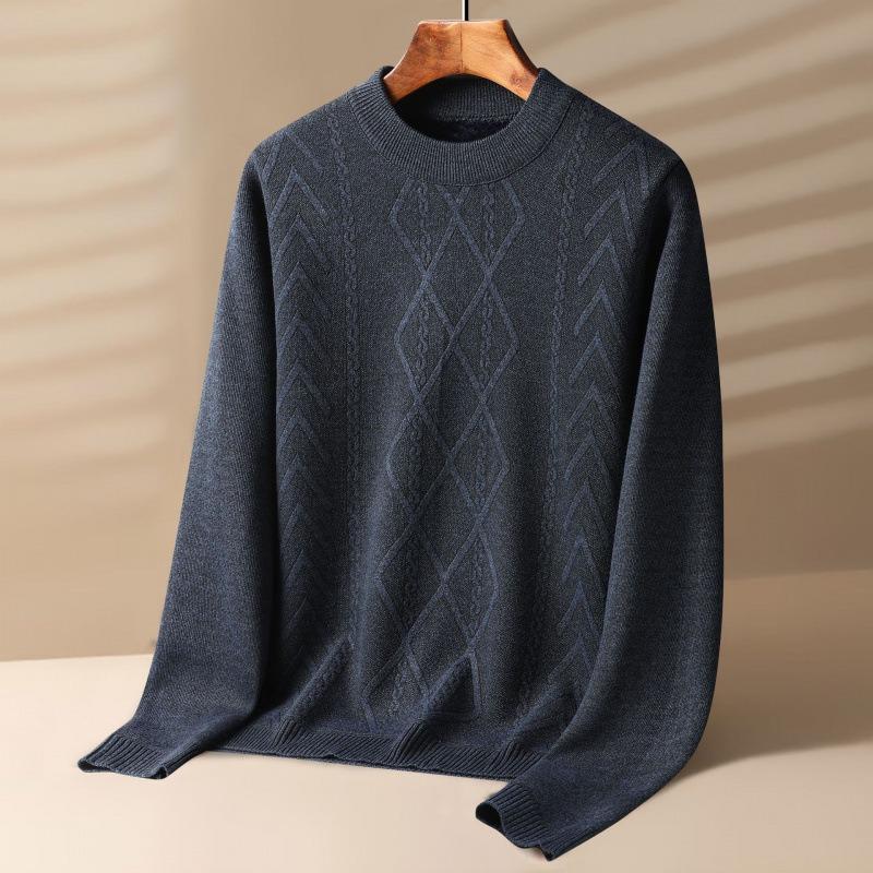 Men S Thick Warm Round Neck Long Sleeve Knit Sweater For Middle Aged
