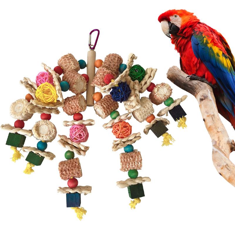 Großes Papageienspielzeug, Spielzeug für schwarze Phönixvögel, Zerreißen gegen Langeweile, bunte Holzklötze, Maiskolbenblätter, Maiskolben und Rattanbälle