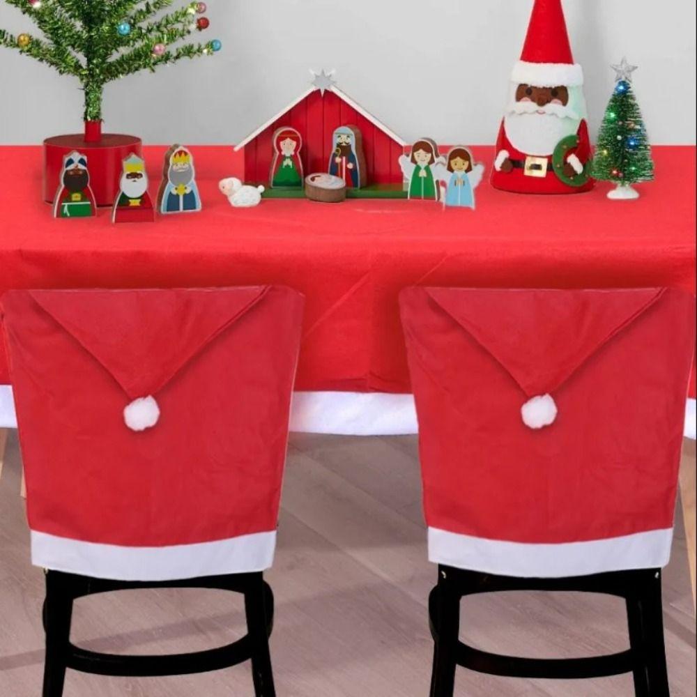 4pcs Soft Xmas Dinner Chair Seat Cover Plush Ball Christmas Table Decor Dress-up Props