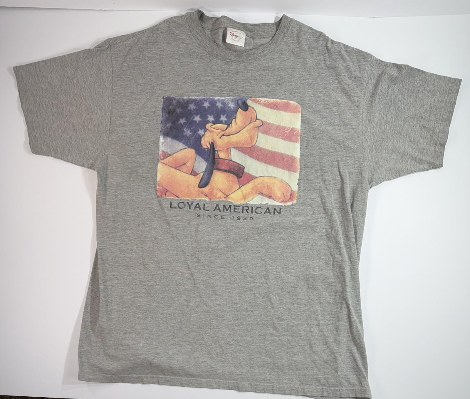 Disney Pluto Loyal American T Shirt Patriotic Graphic Tee Gray XXL Unisex T-Shirt XXL