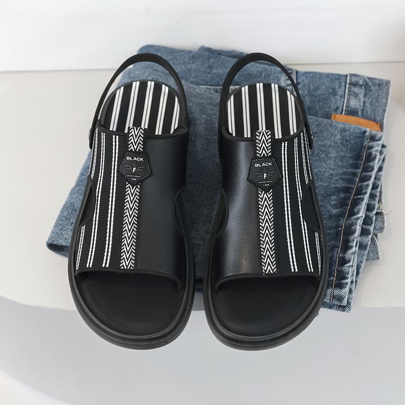 

Мужские сандалии 2025 года, летние, новые, легкие, верхняя одежда, нескользящие, повседневные сандалии в полоску 606-K 38 чёрный