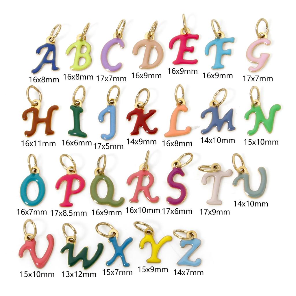 1 Piece 304 Stainless Steel Letter Charms Gold Plated Capital Alphabet Initial Letter Message " A-Z " Enamel Pendants Findings