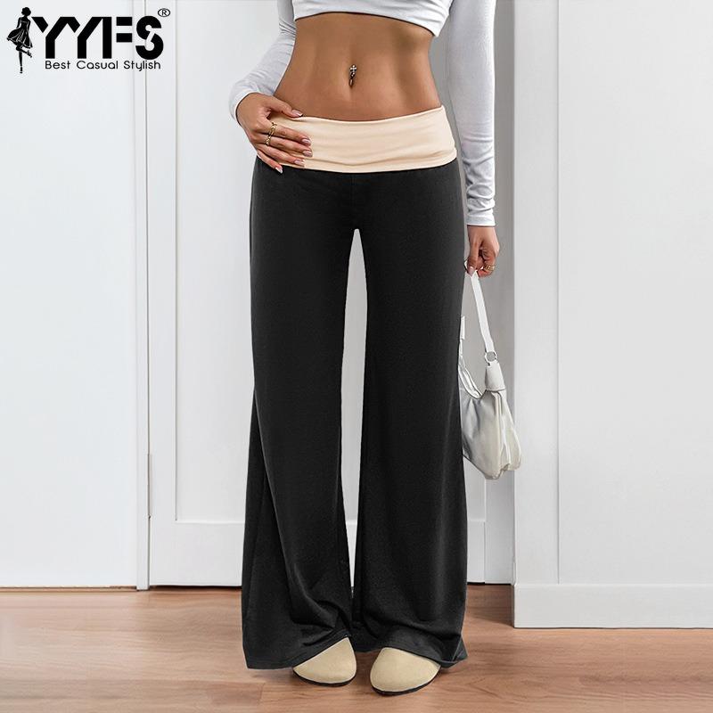 YYFS Women's Fashion Casual Solid Color Print High Waist Trousers Pants & Capris