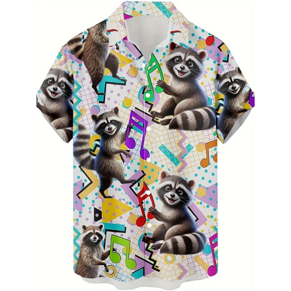 Men's Fashion 3D Printed 2026 Casual Hawaiian Shirts Funny Monkey Giraffe Cat Graphic Blouses Short Sleeve Button Shirt Tops