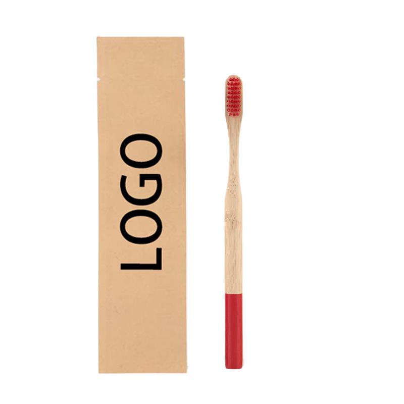 Custom Three Side Sealed Kraft Pouch BPA Free Color Painted Round Handle Adult Soft Bamboo Toothbrush