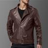 Mens Slim Fit PU Leather Biker Jacket With Lapel Collar Zipper Front Stylish Motorcycle Coat