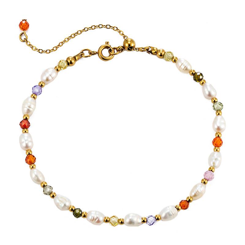 Light Luxury Natural Freshwater Pearl Gravel Crystal Bracelet Titanium Steel Vacuum Plating Niche Chain Women