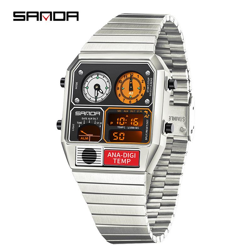 Sanda Waterproof Multifunctional Sports Watch with Temperature Alarm & Fashionable Design