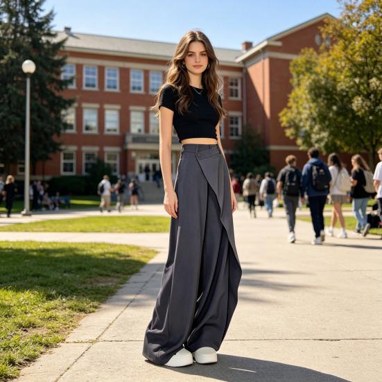 High Waist Women Pants Straight Wide Loose Fit Leg