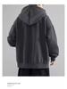Men's Solid Color Fleece-Lined Zip-Up Hoodie, Spring & Autumn, Loose Fit, Versatile Hong Kong Style