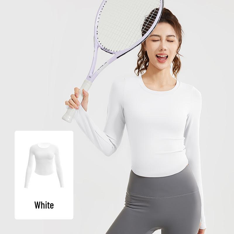 Juyi Hall Women's Long Sleeve Slim Fit Running & Yoga T-shirt with Built-in Bra