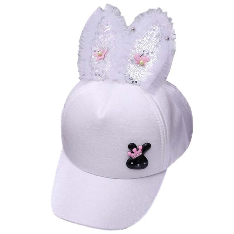 

Дитяча бейсболка з паєтками, дизайн кролячих вушок, шапка для дівчаток, дитячі шапки з мультфільмів білий